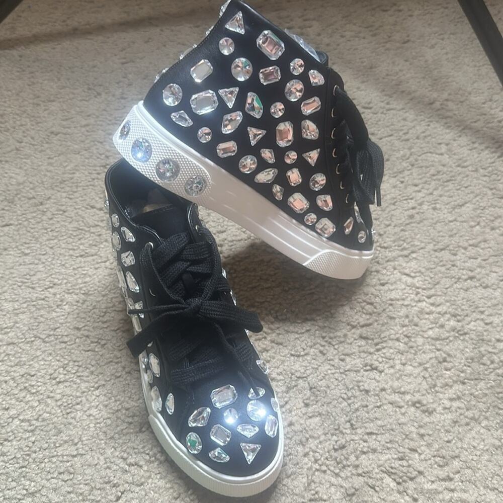 LAUREN LORRAINE NEW IN BOX HILANA BLACK EMBELLISHED HIGH TOP SNEAKERS Size 5.5 - Picture 5 of 15